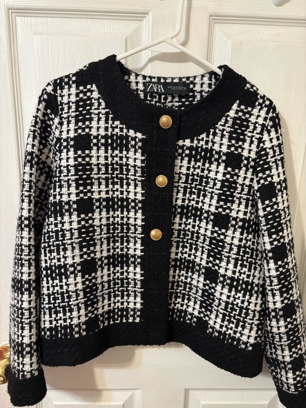 Zara Black & White Tweed Jacket with Gold Button